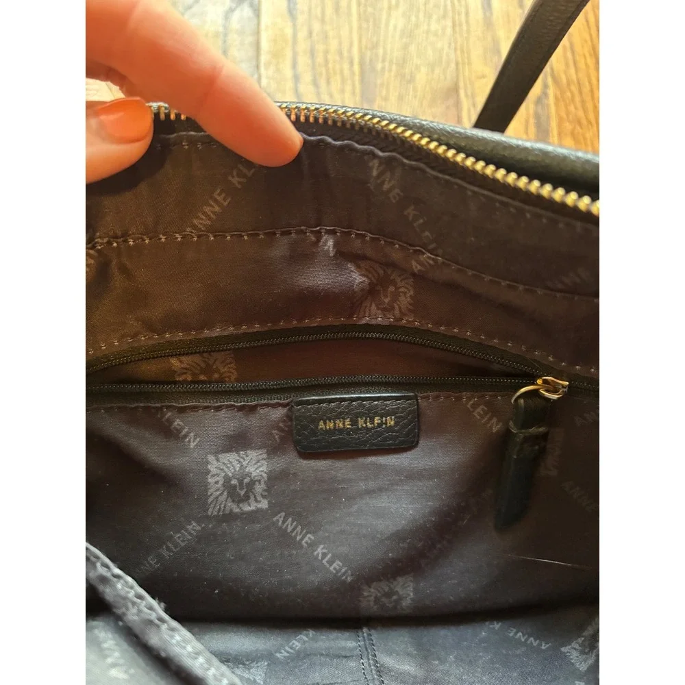 Anne Klein Black Pebbled Leather Tote Gold Hardware Work Office Shoulder Bag